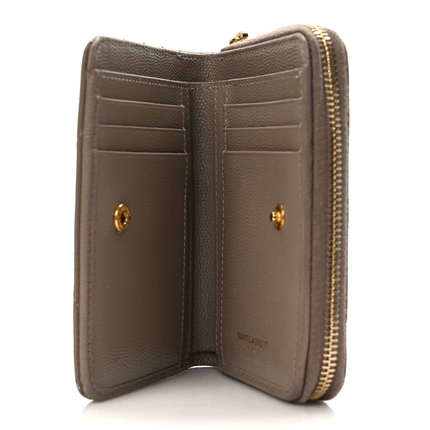 Grain De Poudre Matelasse Chevron Monogram Compact Zip Around Wallet Dark Latte