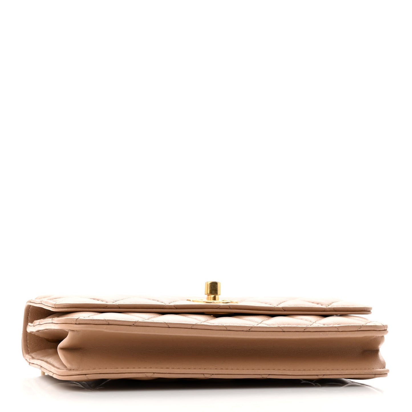 Lambskin Quilted Pillow Crush Wallet On Chain WOC Dark Beige