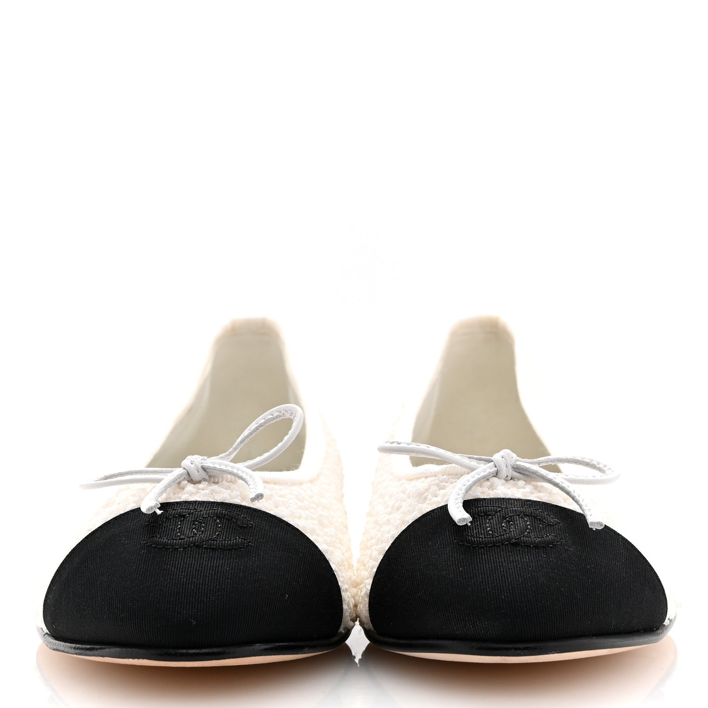 Cotton Tweed Grosgrain Cap Toe Ballerina Flats 40 White