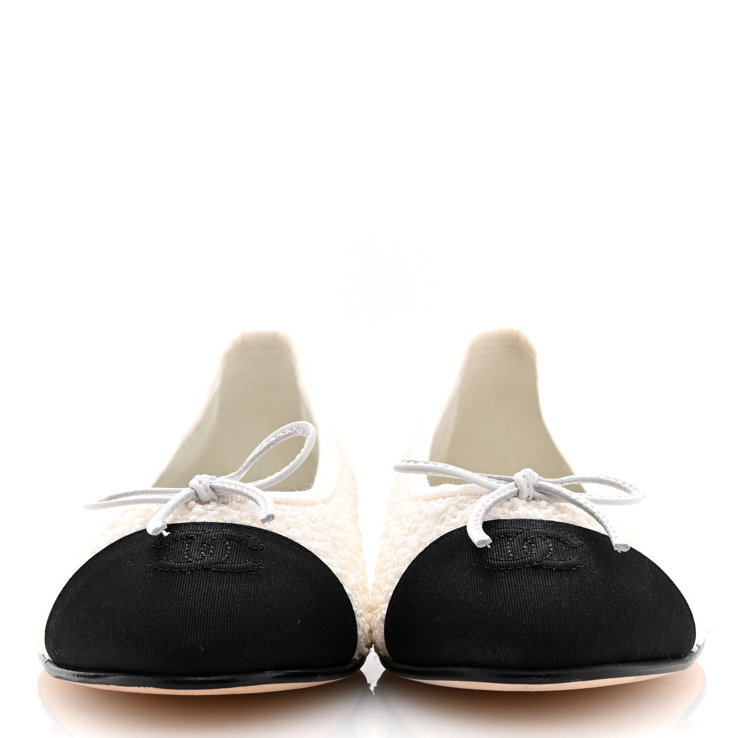 Chanel Cotton Tweed Grosgrain Cap Toe Ballerina Flats 40 White 3 of 12
