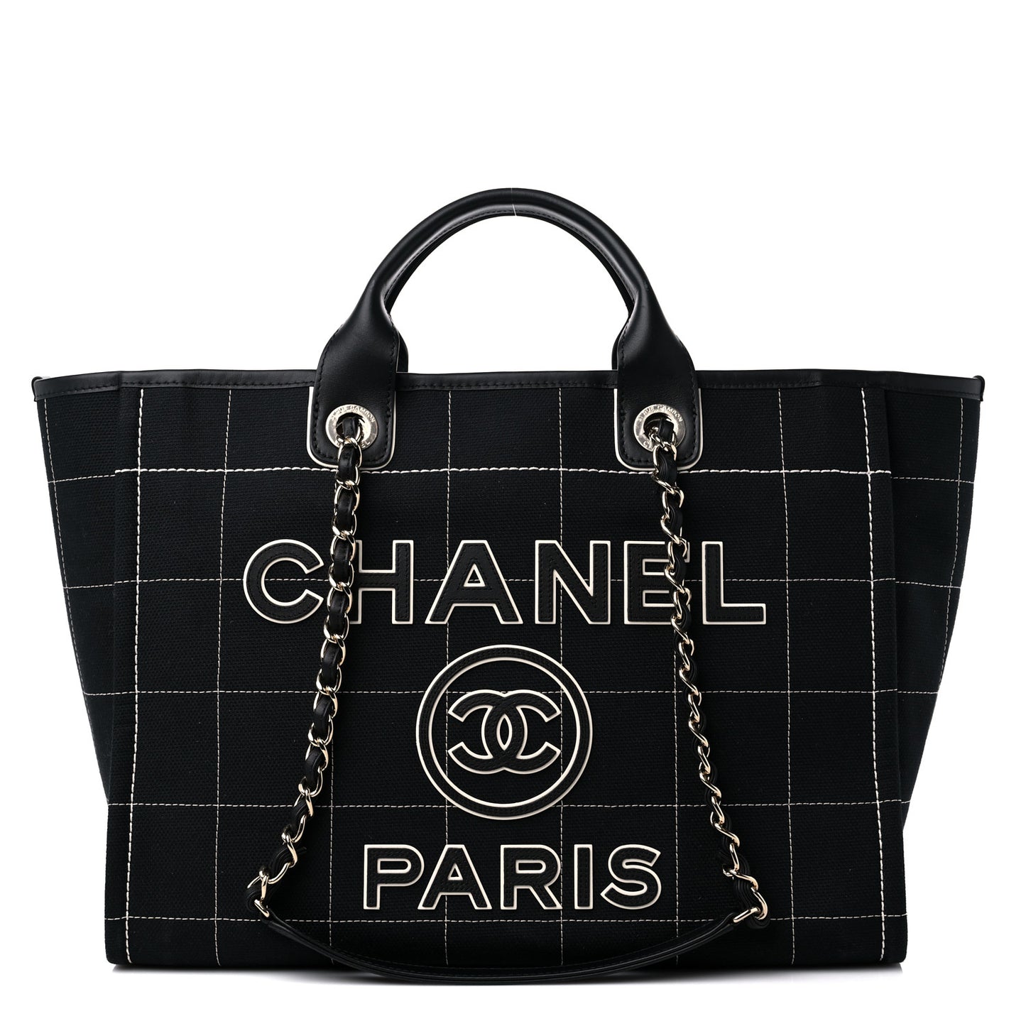 Cotton Medium Deauville Tote Black White