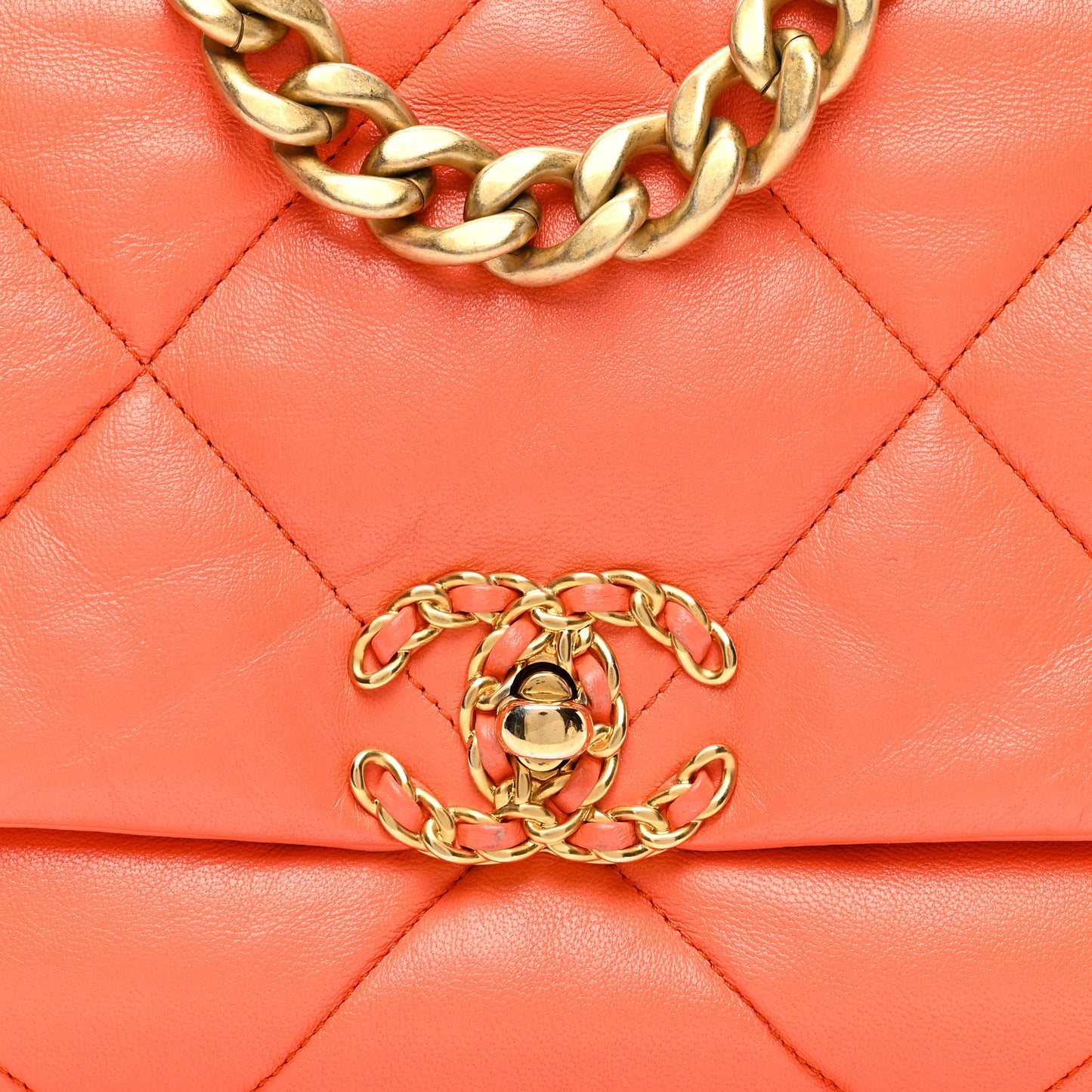 Goatskin Quilted Medium Chanel 19 Flap Orange