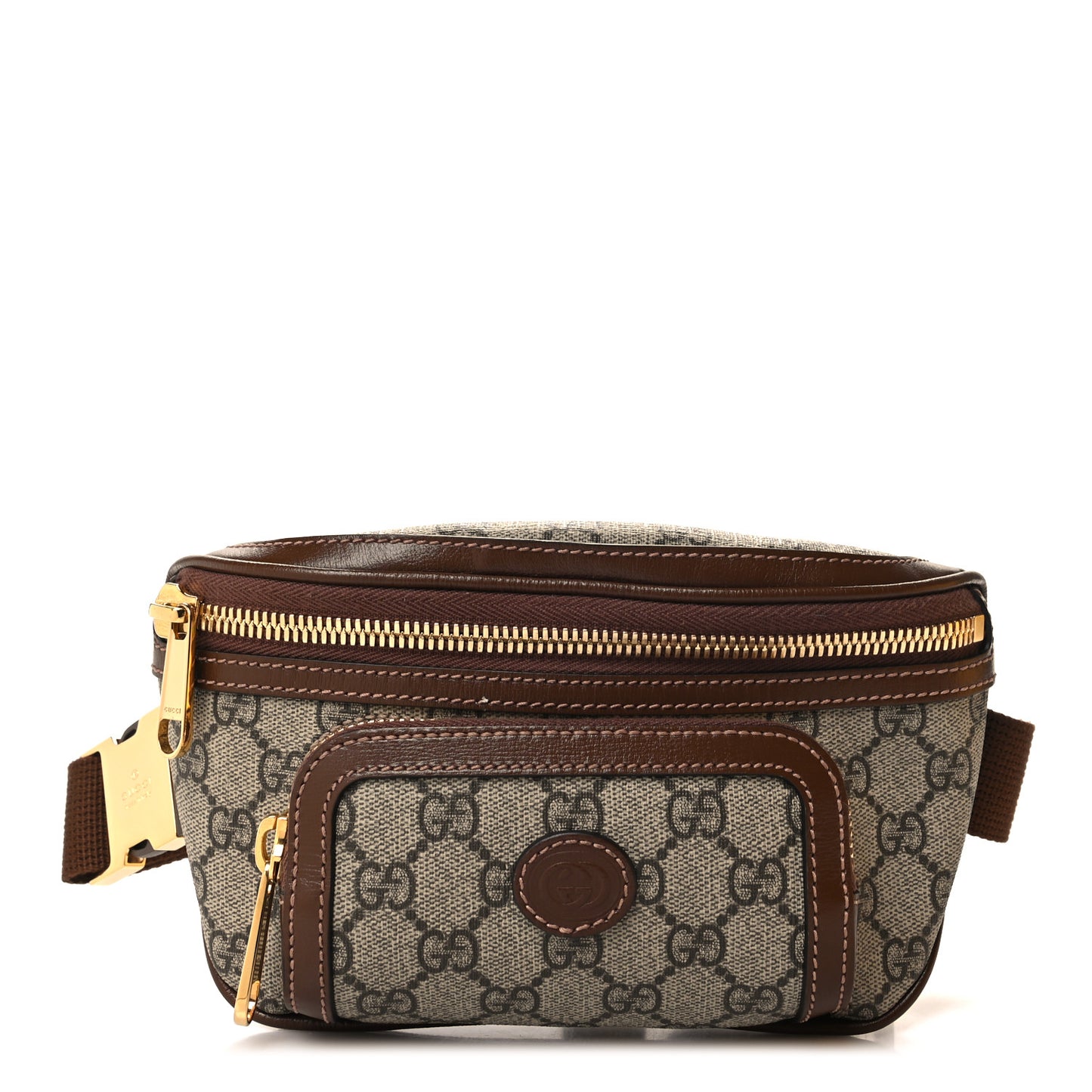 GG Supreme Monogram Textured Calfskin Retro Interlocking G Belt Bag Beige Ebony Brown Sugar
