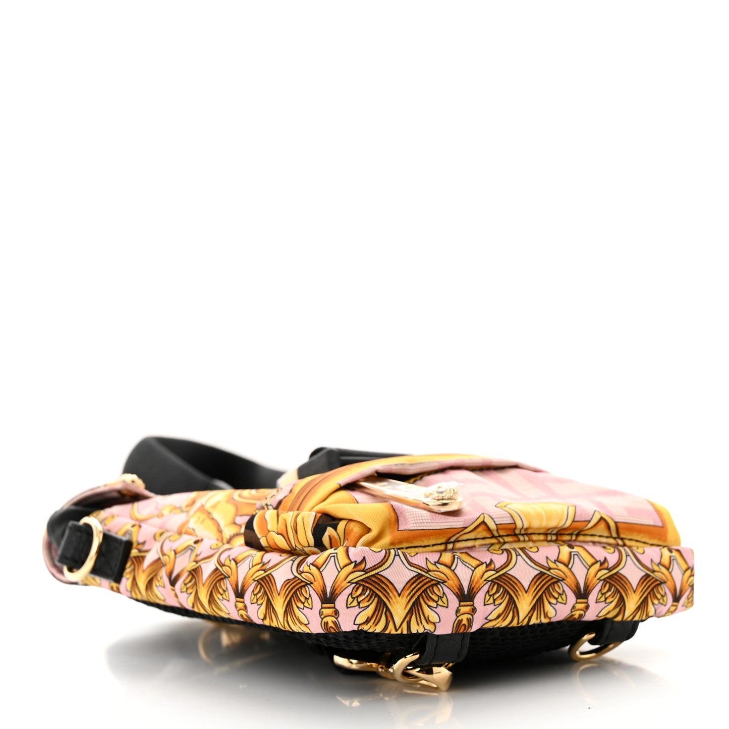 X VERSACE Silk Vitello Fendace FF Baroque Mini Fendiness Backpack Tobacco Pink Gold