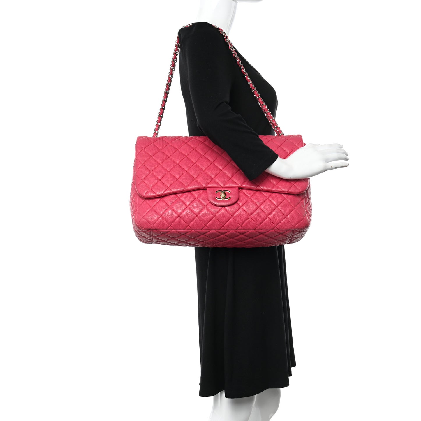 Calfskin Quilted Small XXL Travel Flap Bag Dark Pink
