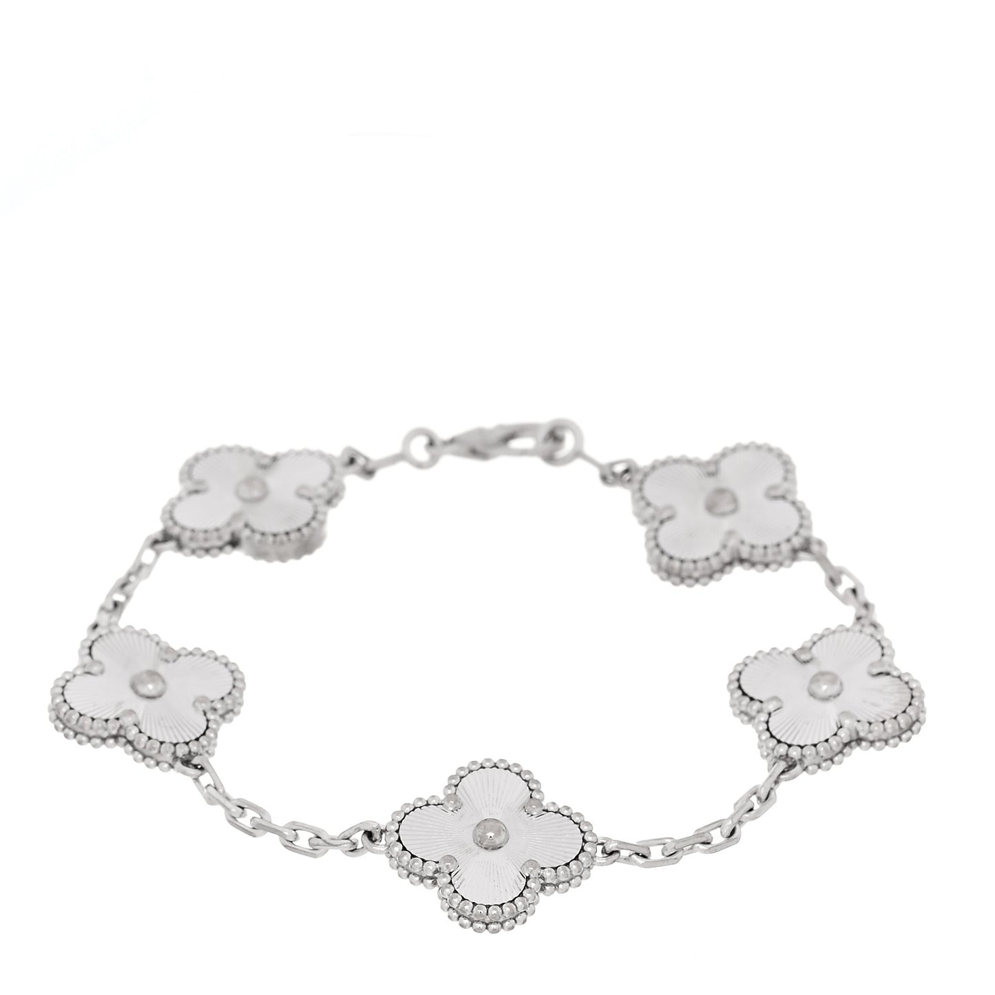 18K White Gold 5 Motifs Guilloche Vintage Alhambra Bracelet