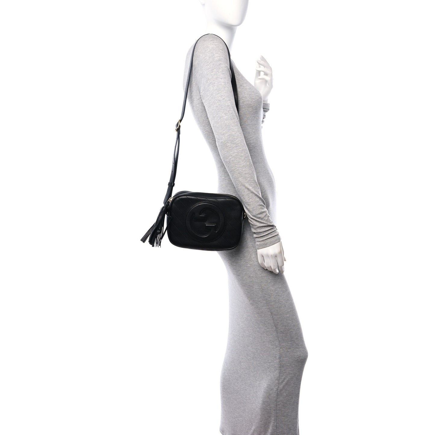 Sakai Be Green Calfskin Diagonal Stitched Small Blondie Shoulder Bag Black