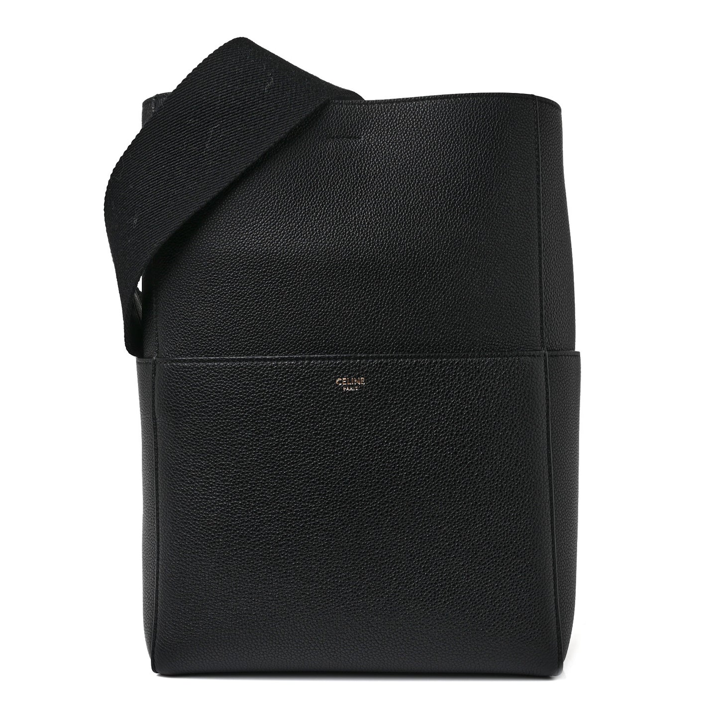 Soft Grained Calfskin Sangle Bucket Bag Black