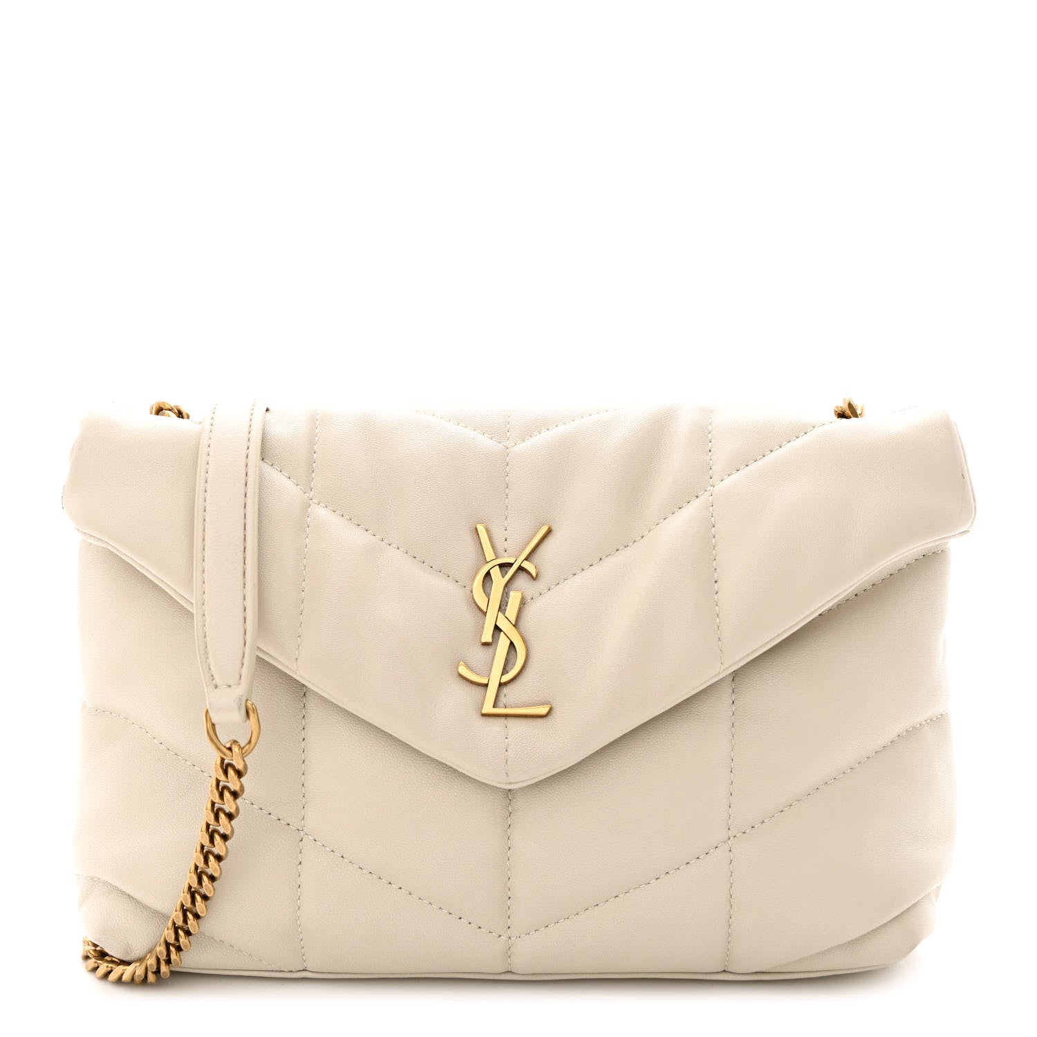 Saint Laurent Lambskin Quilted Toy Loulou Puffer Monogram Chain Satchel Crema Soft 1 of 12