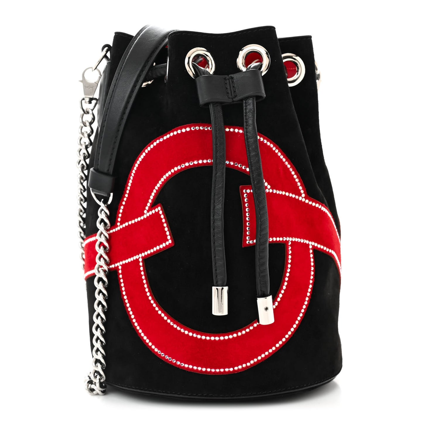 Suede Strass Love Marie Jane Bucket Black Red