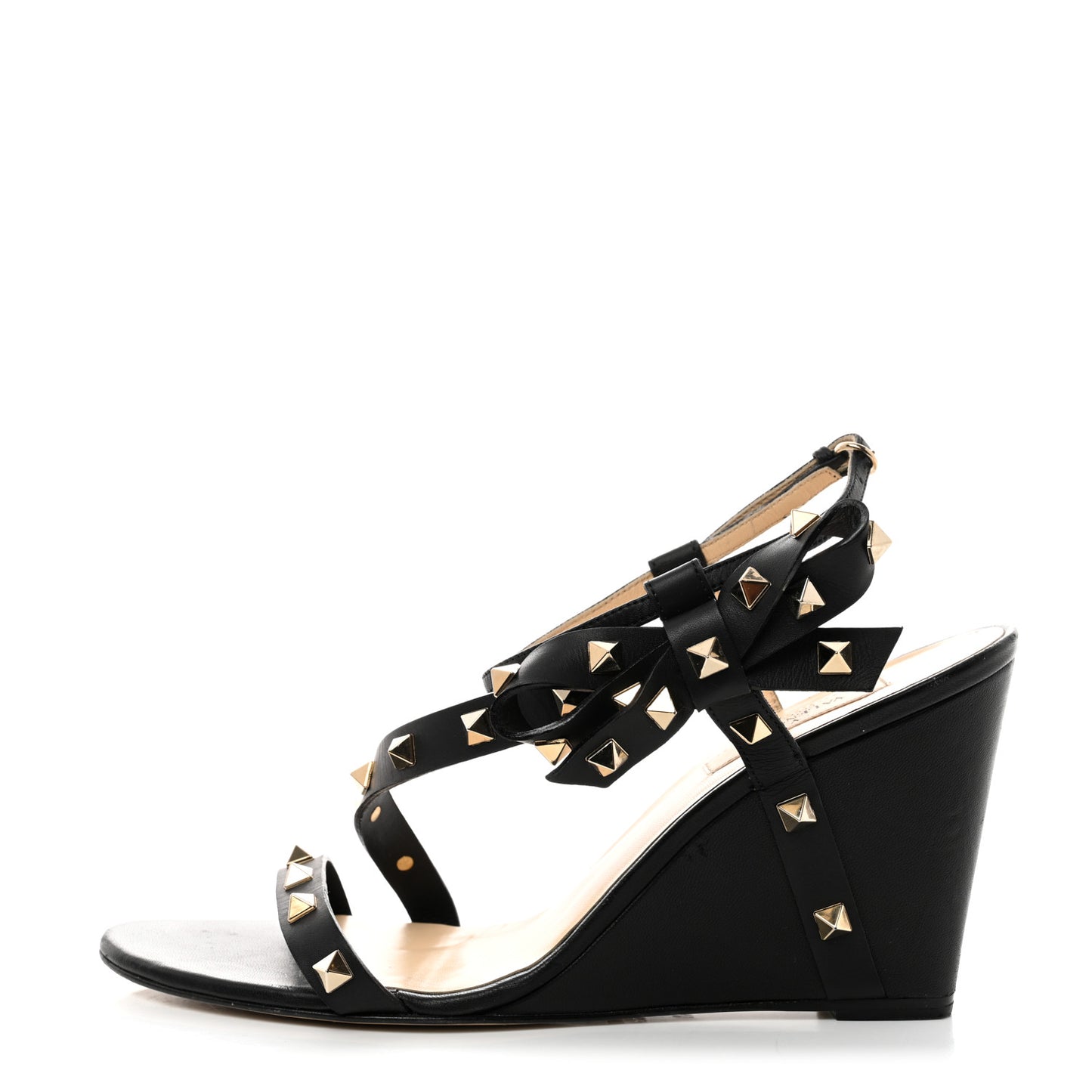 Nappa Rockstud Asymmetric Bow Wedge Sandals 41 Black