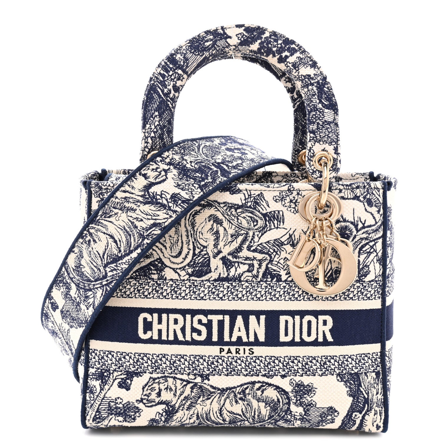 Christian Dior Toile de Jouy Embroidered Medium Lady D-Lite Blue