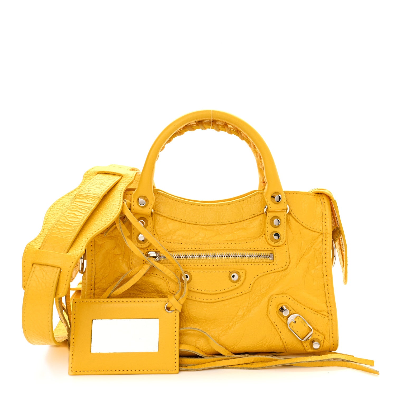 Balenciaga Agneau Classic Silver Hardware Mini City Yellow 1311386