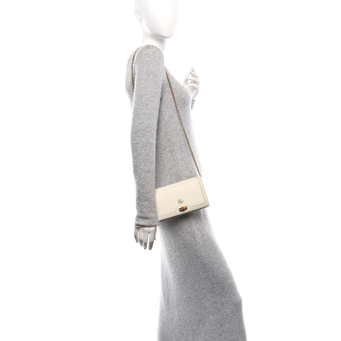 Textured Dollar Calfskin Mini Diana Chain Bag White