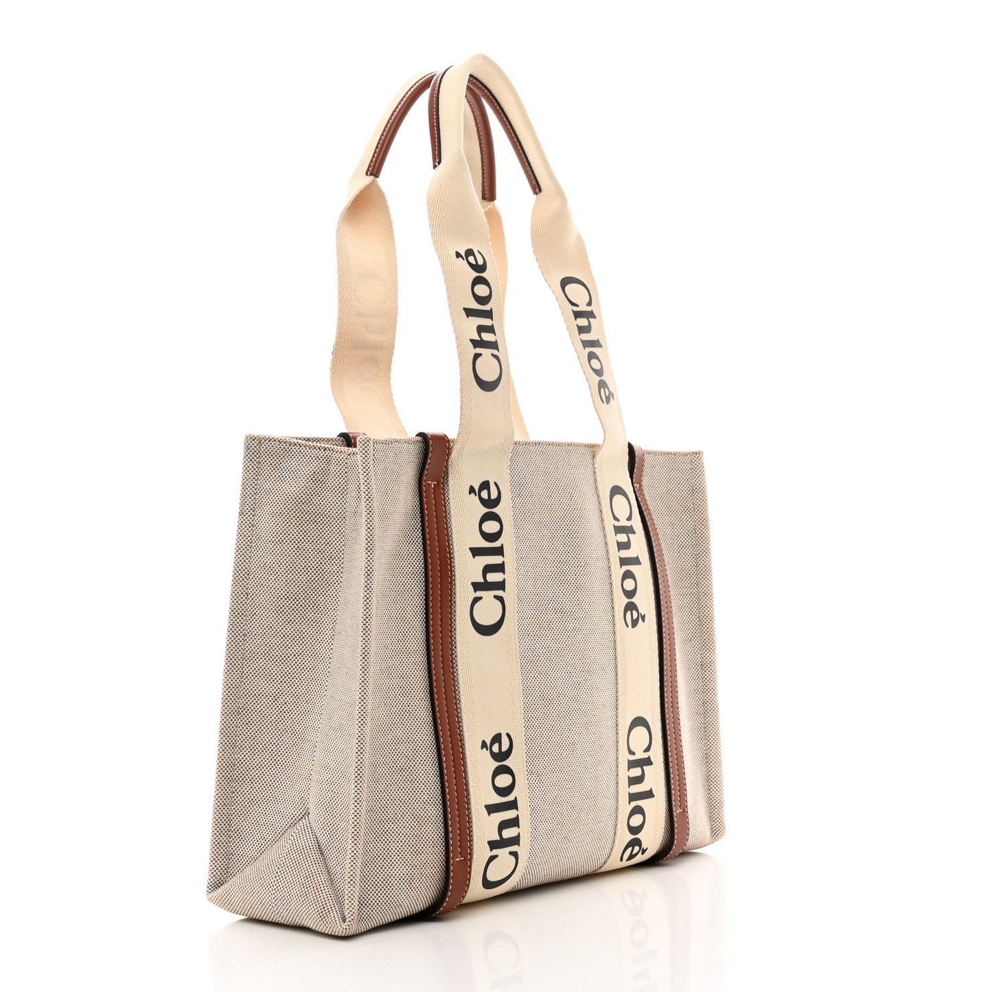 Cotton Calfskin Medium Woody Ribbon Tote White Brown