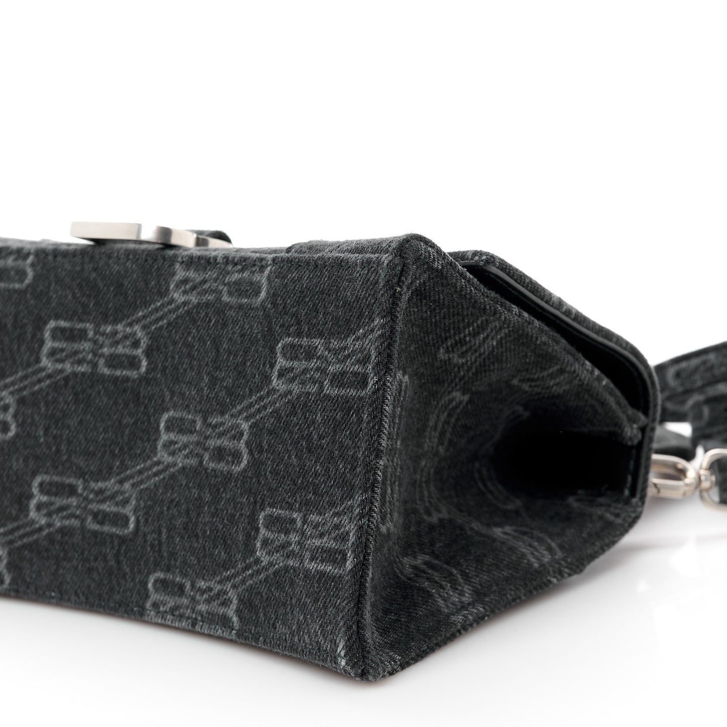 Washed Denim BB Monogram Small Hourglass Top Handle Bag Black