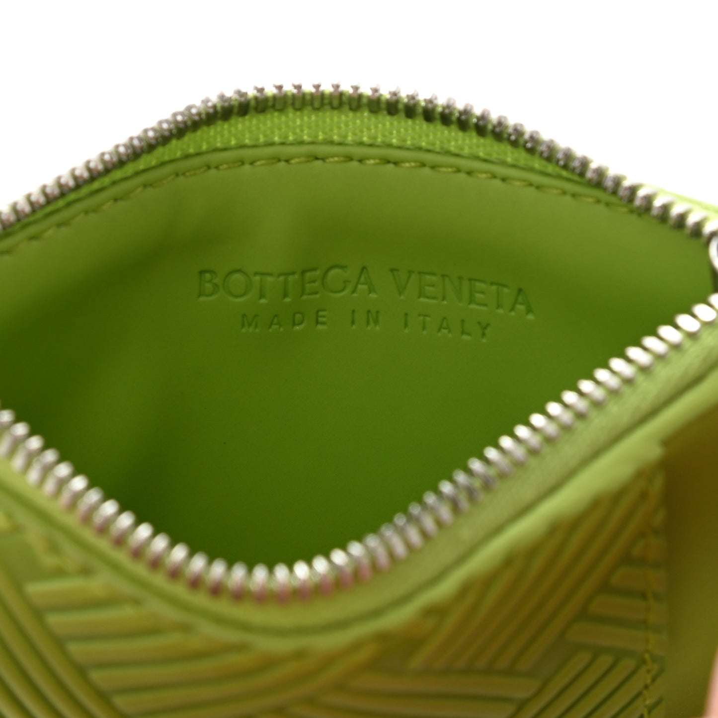 Nappa Embossed Intrecciato Zipped Card Case Kiwi