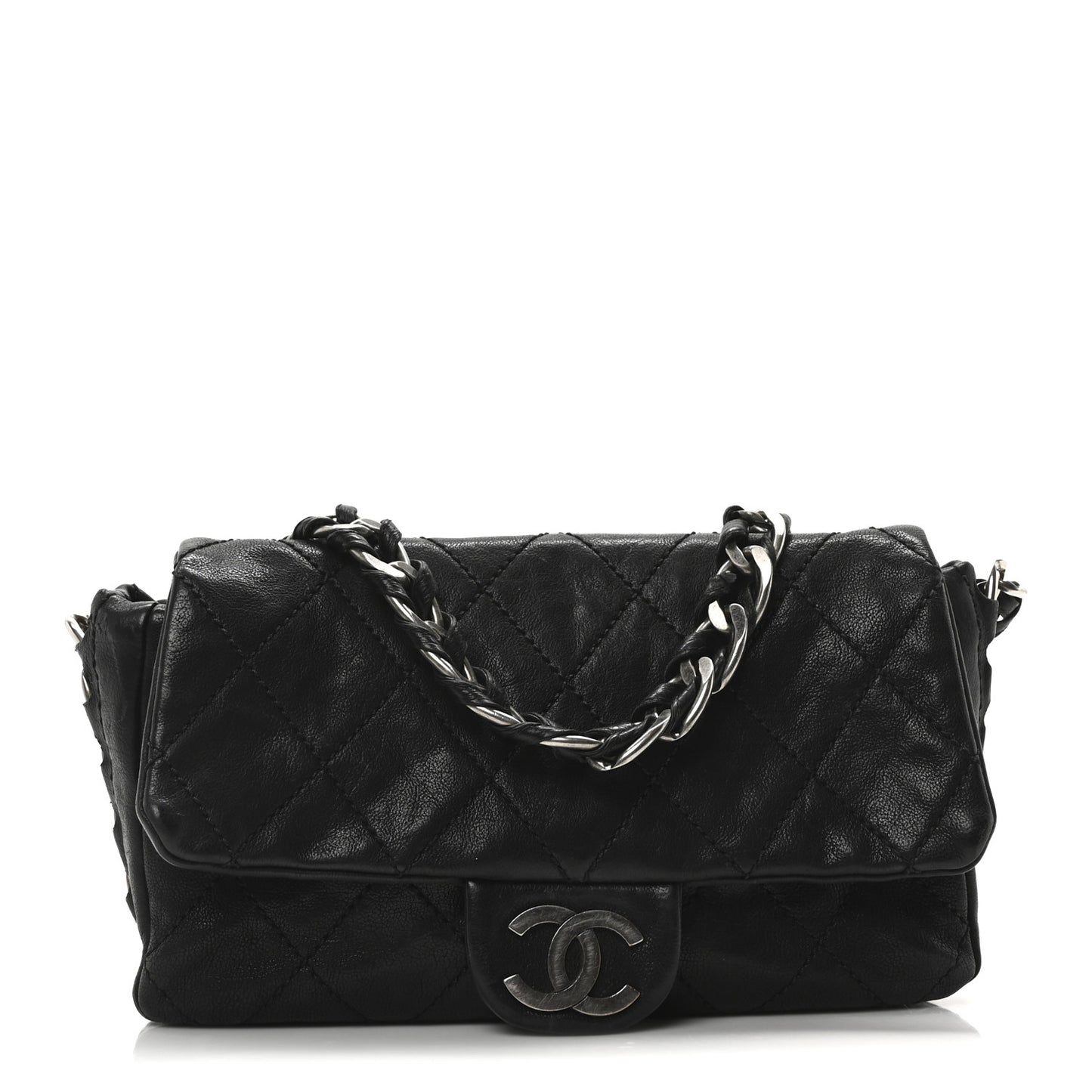Calfskin Quilted Medium Modern Chain Flap Black