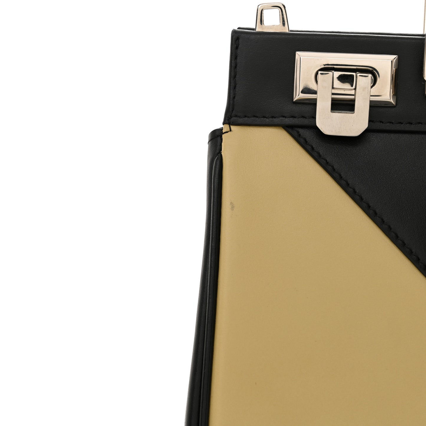 Smooth Calfskin Diagonal Striped Small Zumi Top Handle Bag Black Beige