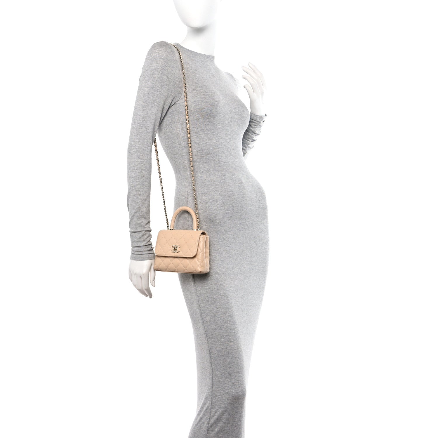 Chanel Caviar Quilted Coco Handle Clutch With Chain Beige 2 of 11