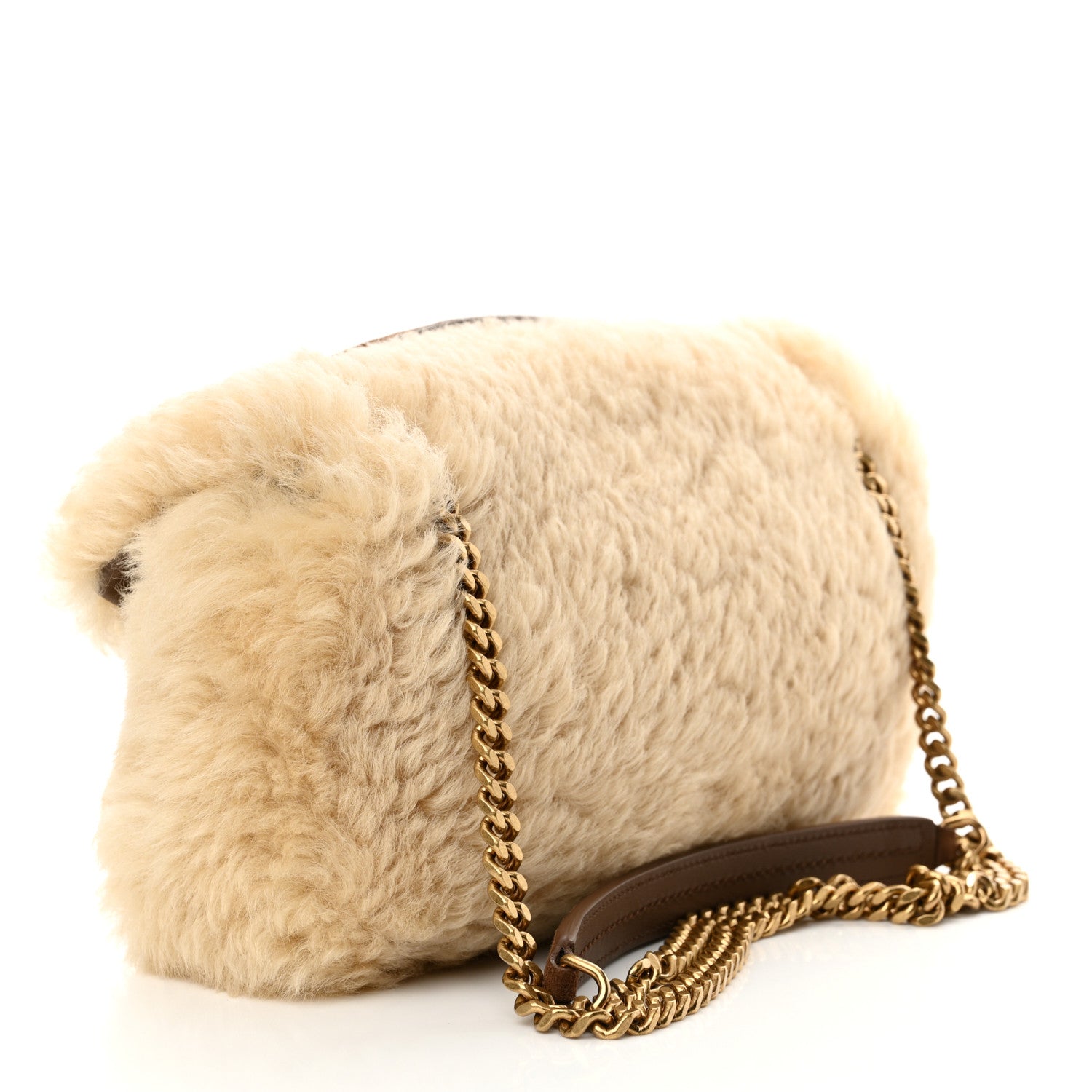 Saint Laurent Shearling Calypso Crossbody Crema Naturel Dark Cigar 3 of 10