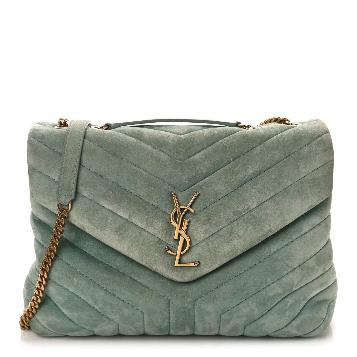 Saint Laurent Suede Y Quilted Monogram Medium Loulou Chain Satchel Vert Opaline 1 of 9