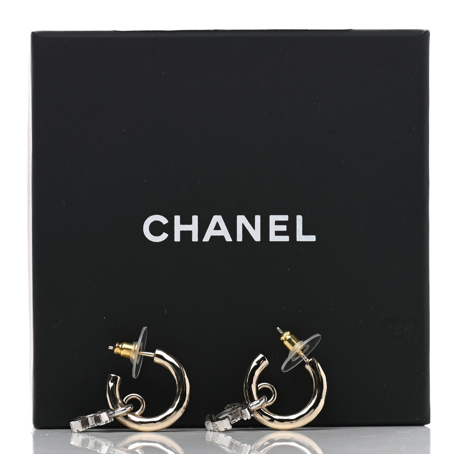 Metal Crystal CC Hoop Drop Earrings Gold
