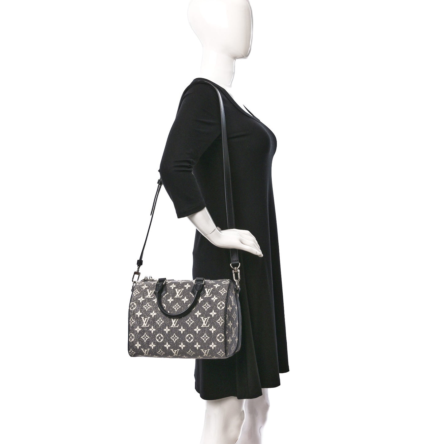 Denim Monogram Jacquard Speedy Bandouliere 25 Black