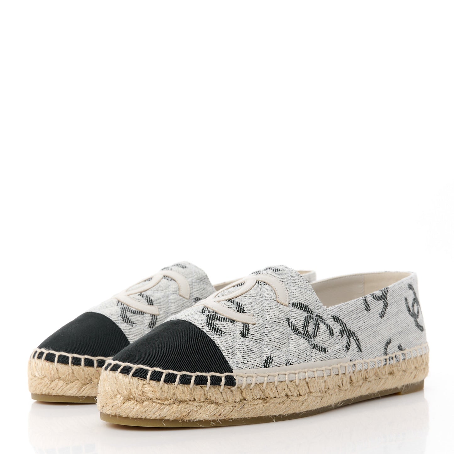 Cotton Jacquard Grosgrain CC Print Espadrilles 40 Grey Black