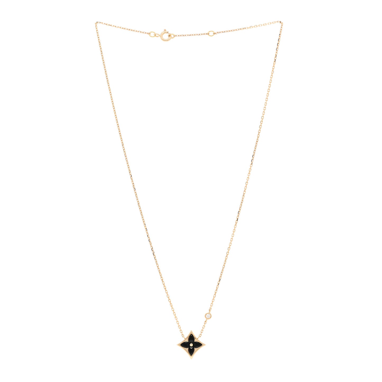 18K Yellow Gold Diamond Black Onyx Color Blossom BB Star Pendant Necklace
