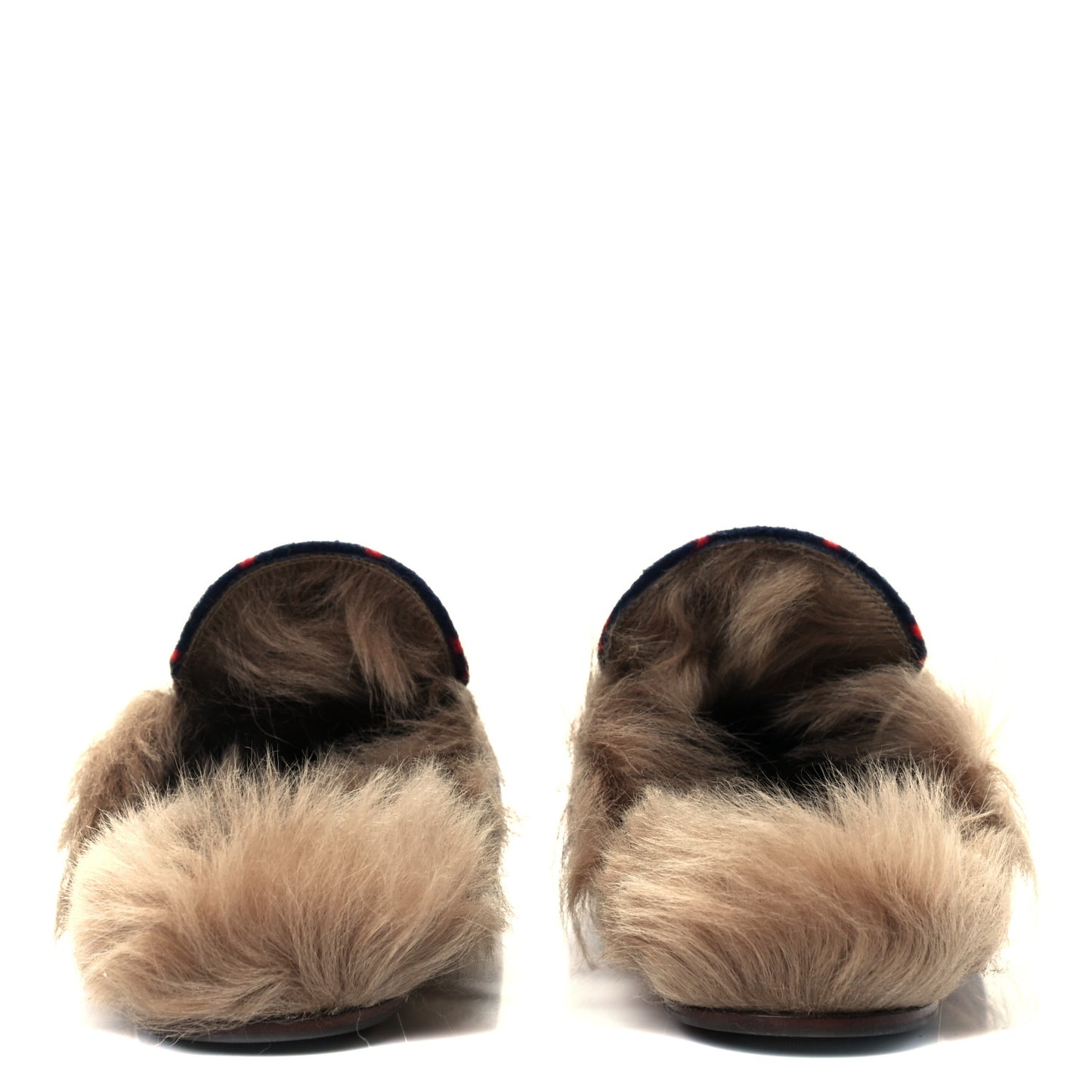 Velvet GG Monogram Fur Mens Princetown Slippers 7 Navy Red