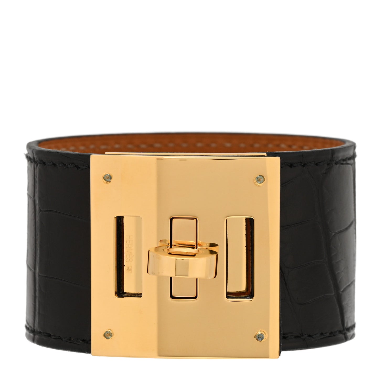Shiny Alligator Kelly Dog Cuff T1 Black