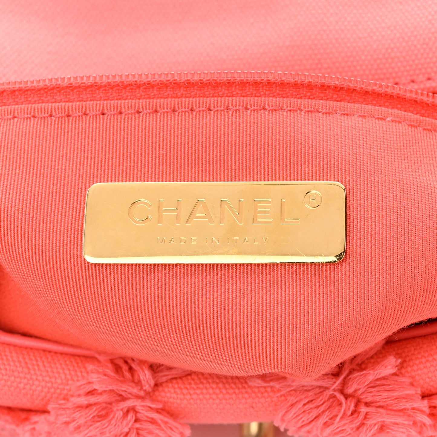 Cotton Canvas Quilted Medium Chanel 19 Flap Coral