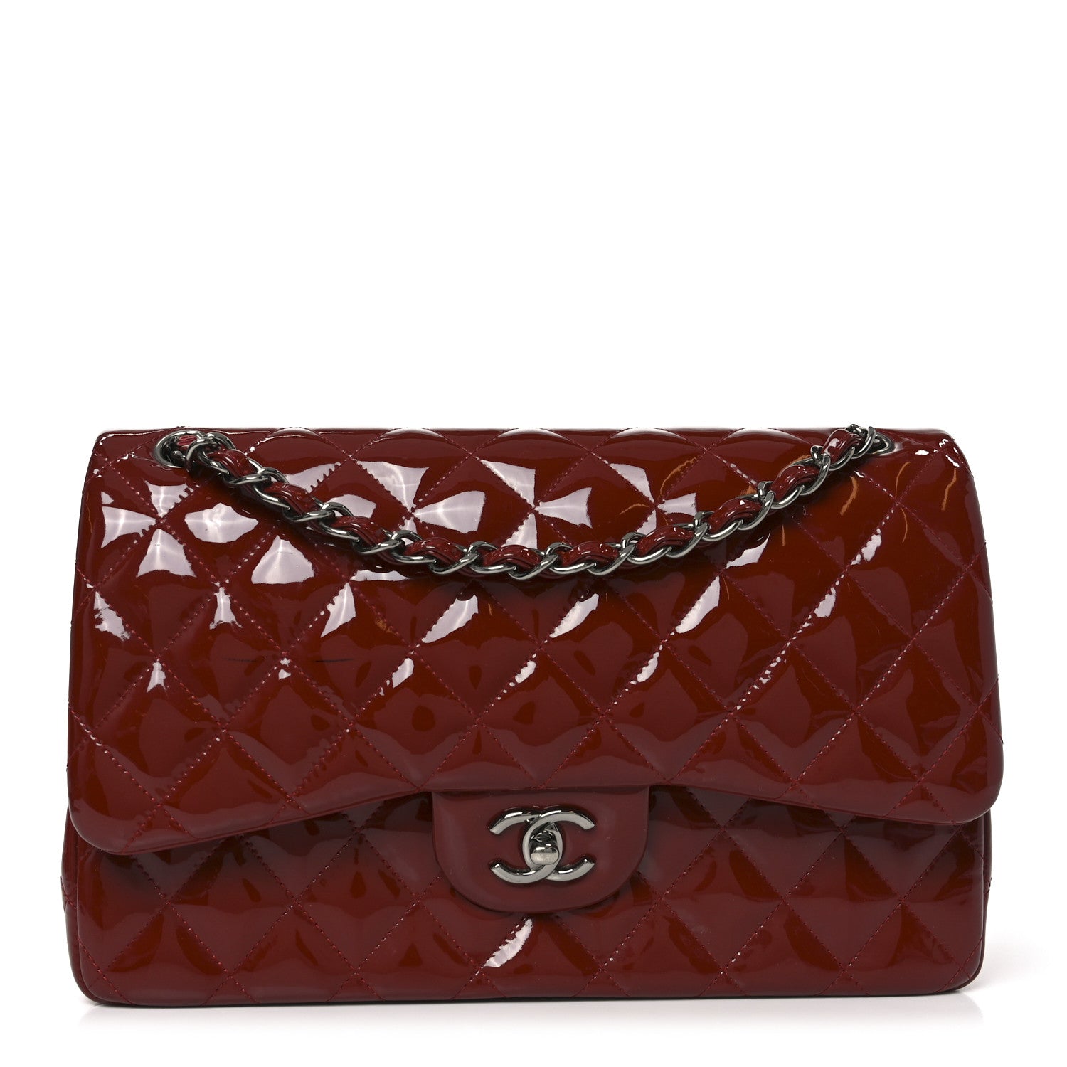 Chanel Patent Quilted Jumbo Double Flap Dark Red 1852159