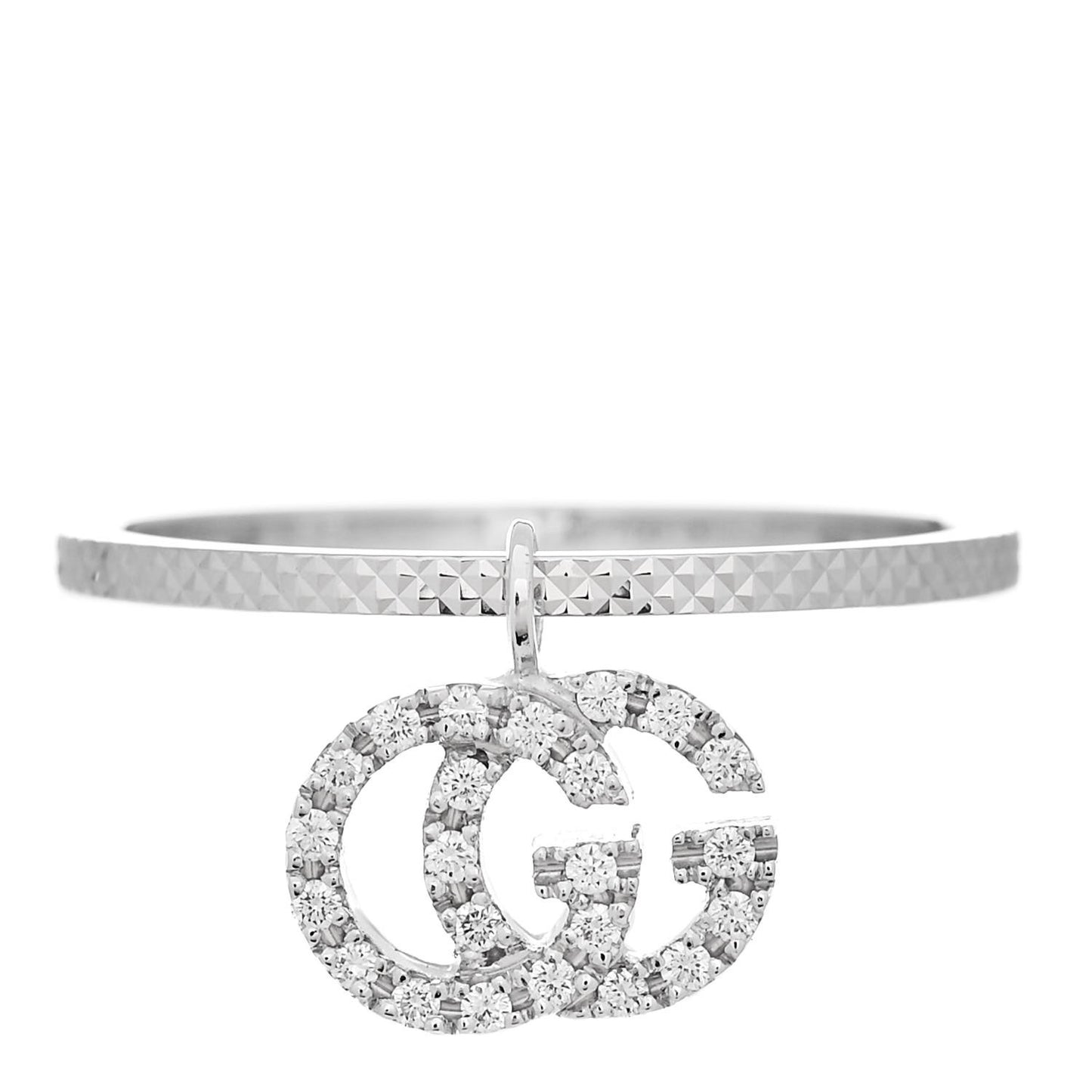 18K White Gold Diamond GG Running Charm Ring 51 5.75