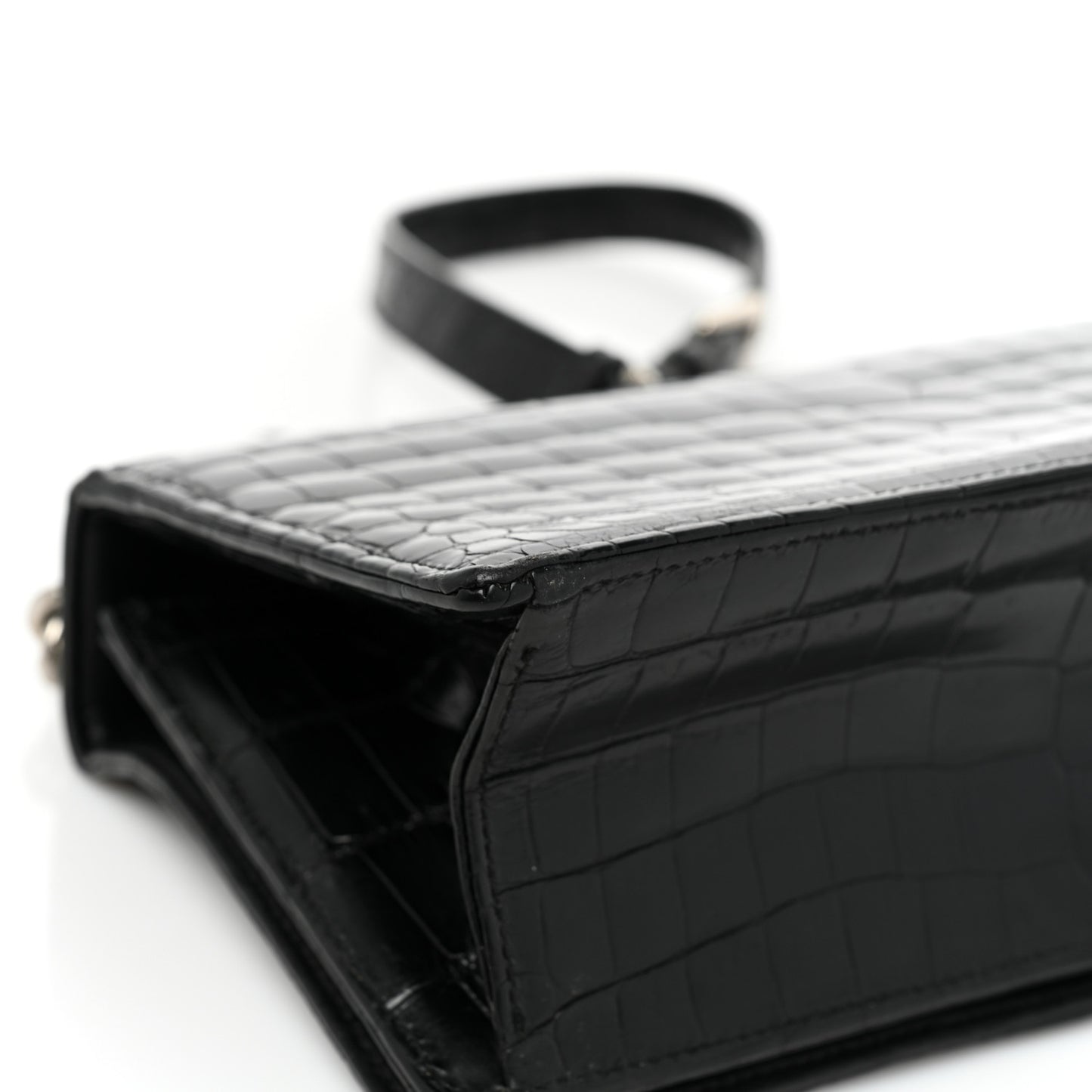 Calfskin Crocodile Embossed Small Diorama Flap Bag Black