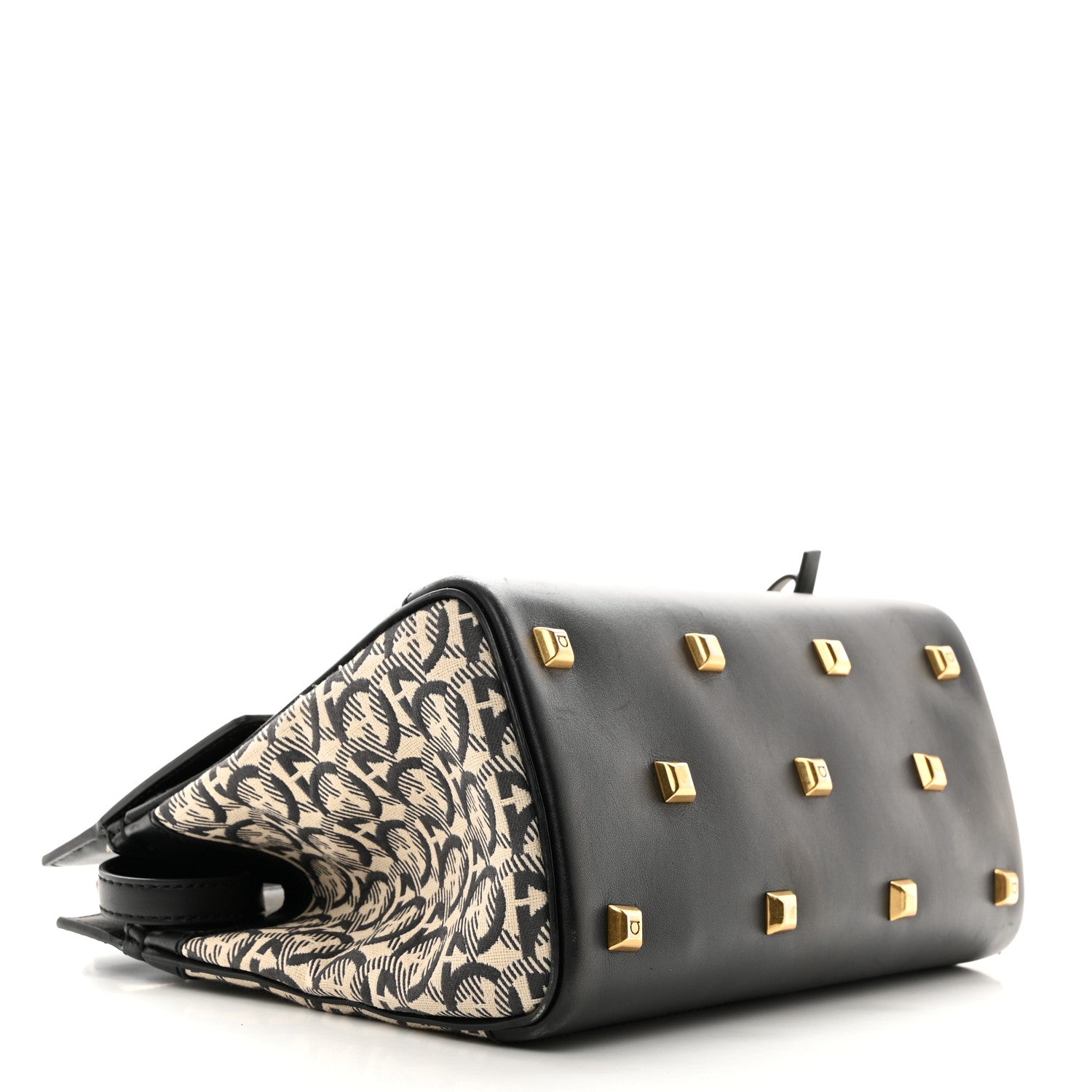 Salvatore Ferragamo Canvas Calfskin Gancini The Studio Bag Black Beige 5 of 11