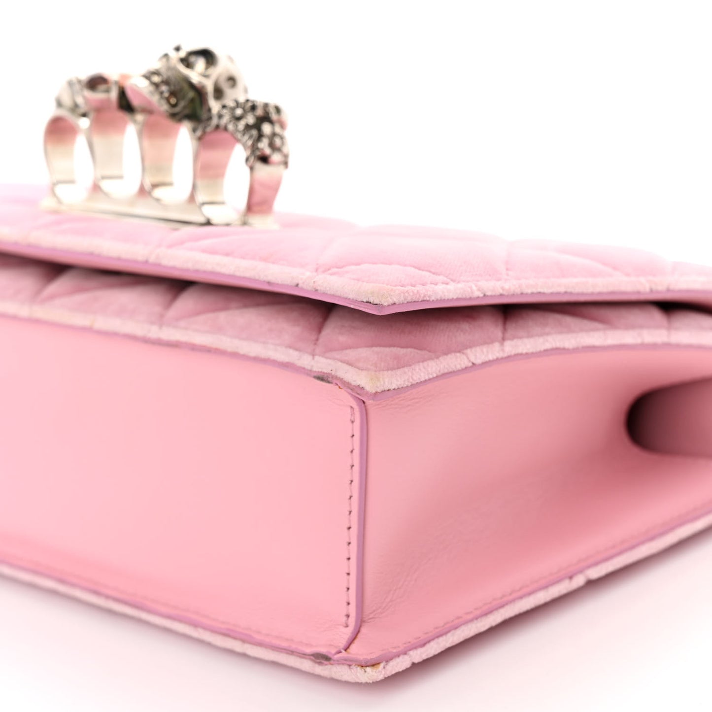Velvet Quilted Knuckle Duster Shoulder Bag Pink