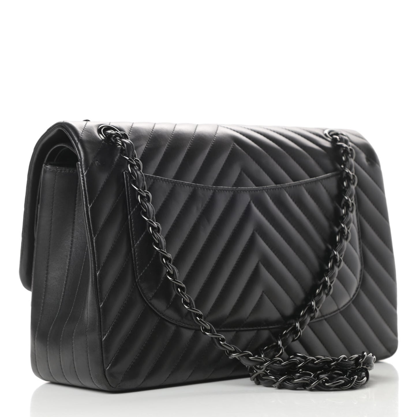 Lambskin Chevron Quilted Jumbo Double Flap So Black