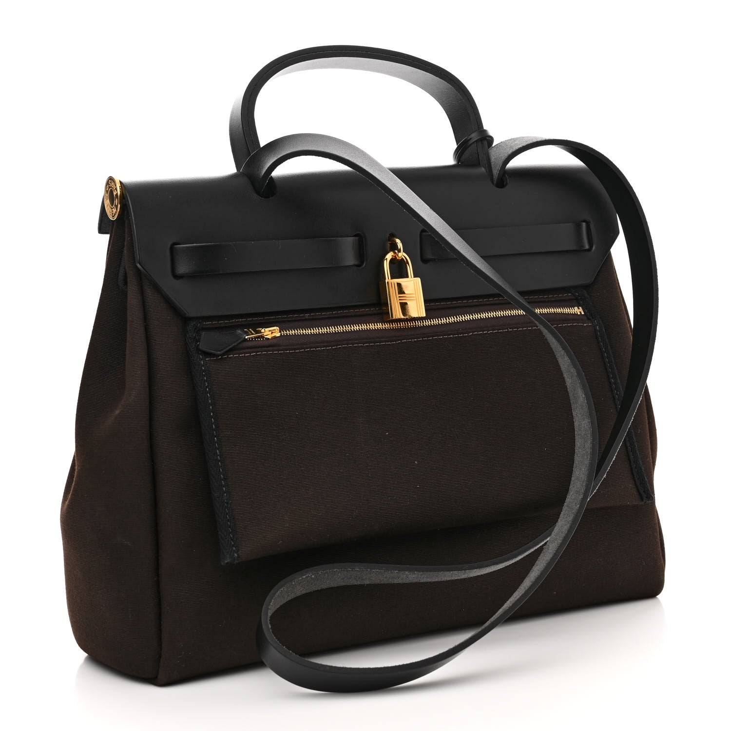 Hermes Military Toile Vache Hunter Herbag Zip Retourne 31 PM Black Ebene 4 of 10