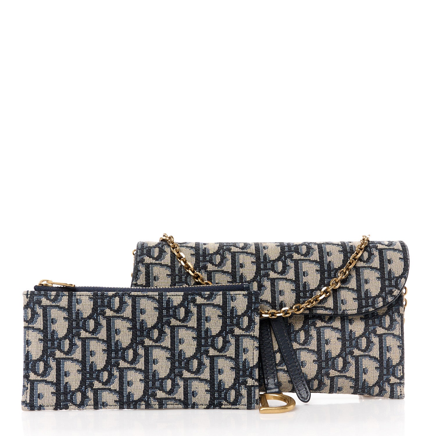 Christian Dior Oblique Saddle Chain Long Wallet Blue 3 of 15