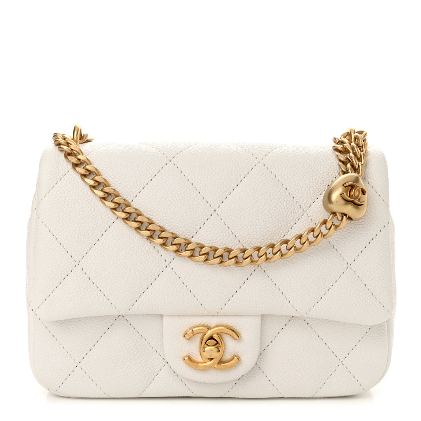 Caviar Quilted Mini Sweetheart Flap White