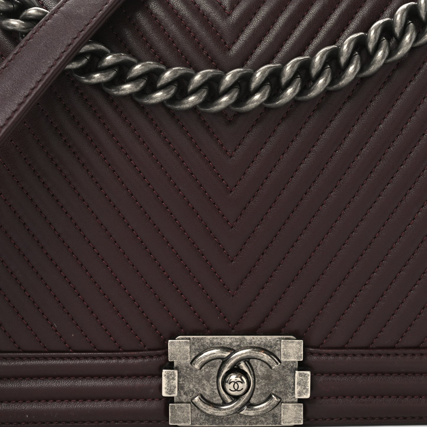 Calfskin Chevron Quilted New Medium Boy Flap Burgundy