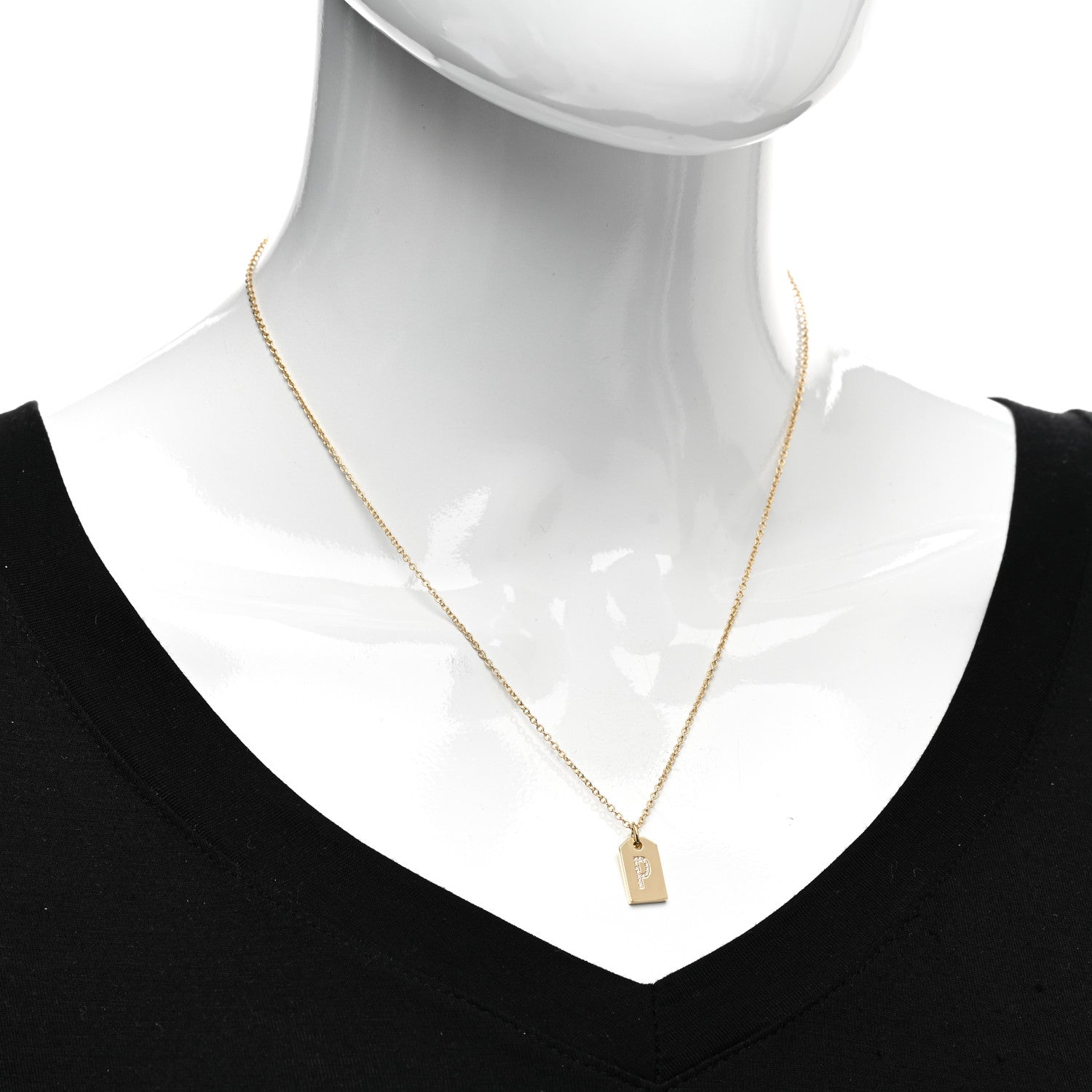 Tiffany 18K Yellow Gold Diamond Letter P Tag Pendant Necklace 2 of 4
