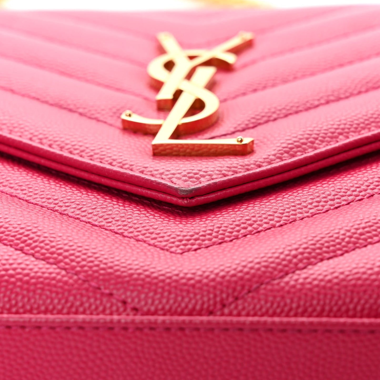 Grain De Poudre Matelasse Chevron Monogram Chain Wallet Lipstick Fuchsia