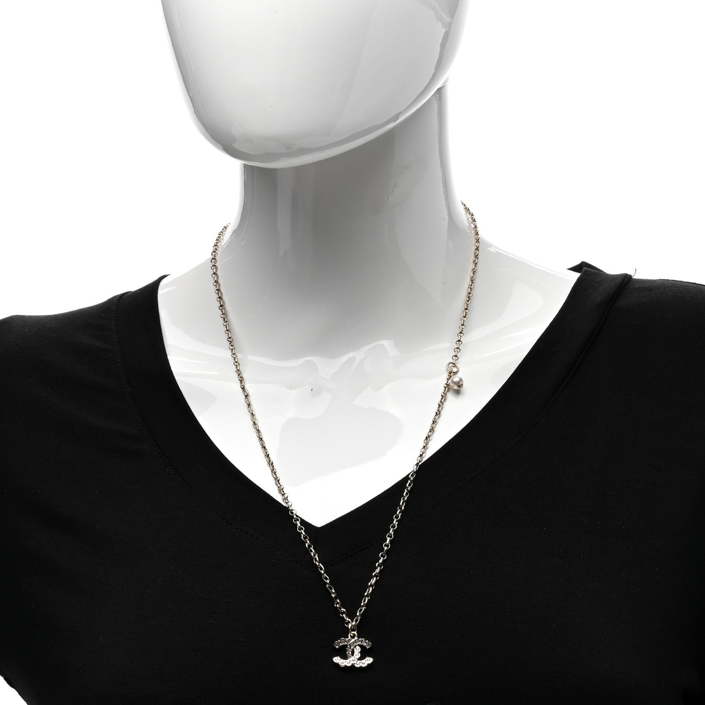 Metal Pearl Crystal CC Textured Pendant Necklace Gold