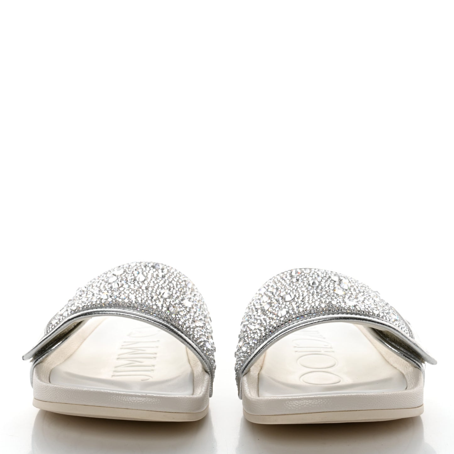 Canvas Pearl Embellished Fitz Slide Sandals 39 Silver