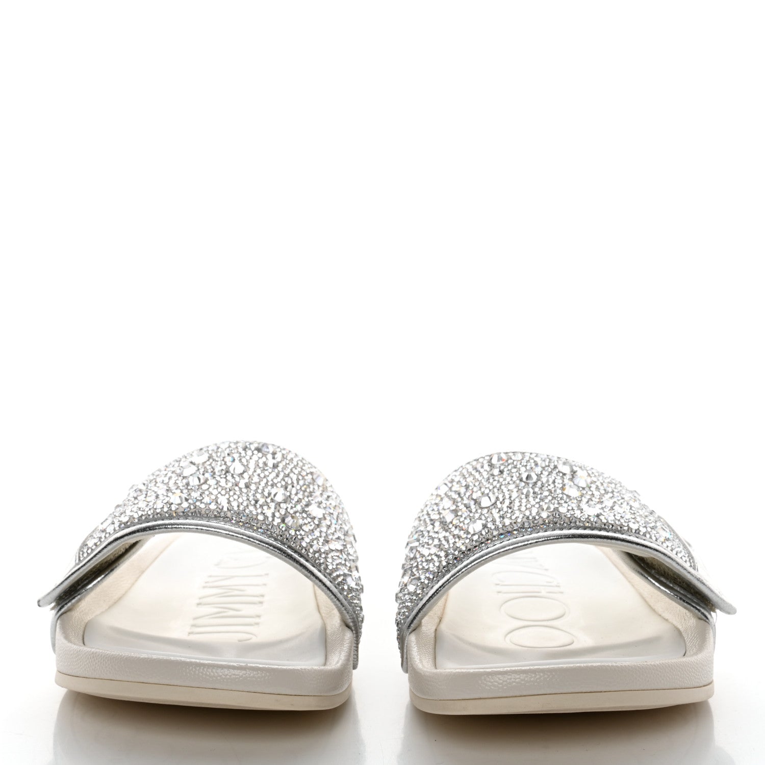 Jimmy Choo Canvas Pearl Embellished Fitz Slide Sandals 39 Silver 2 of 11