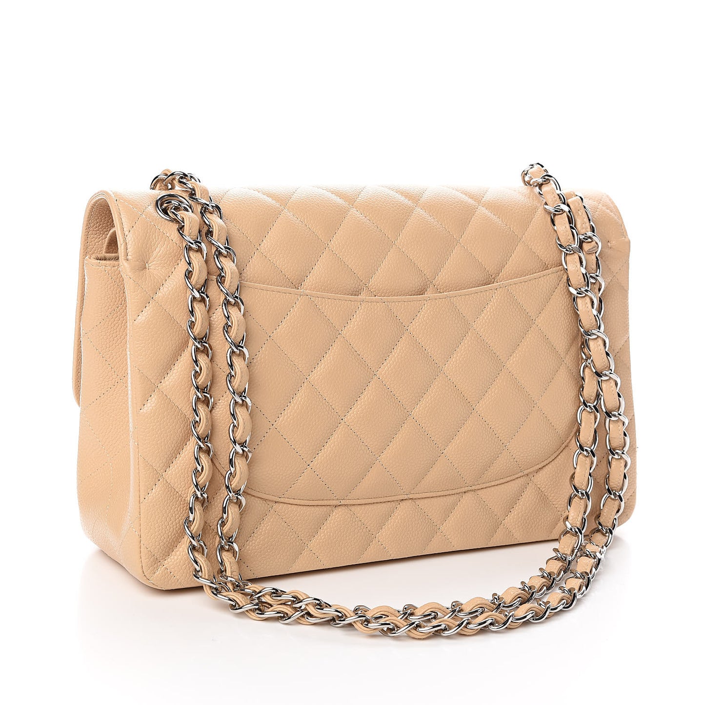 Caviar Quilted Jumbo Double Flap Beige