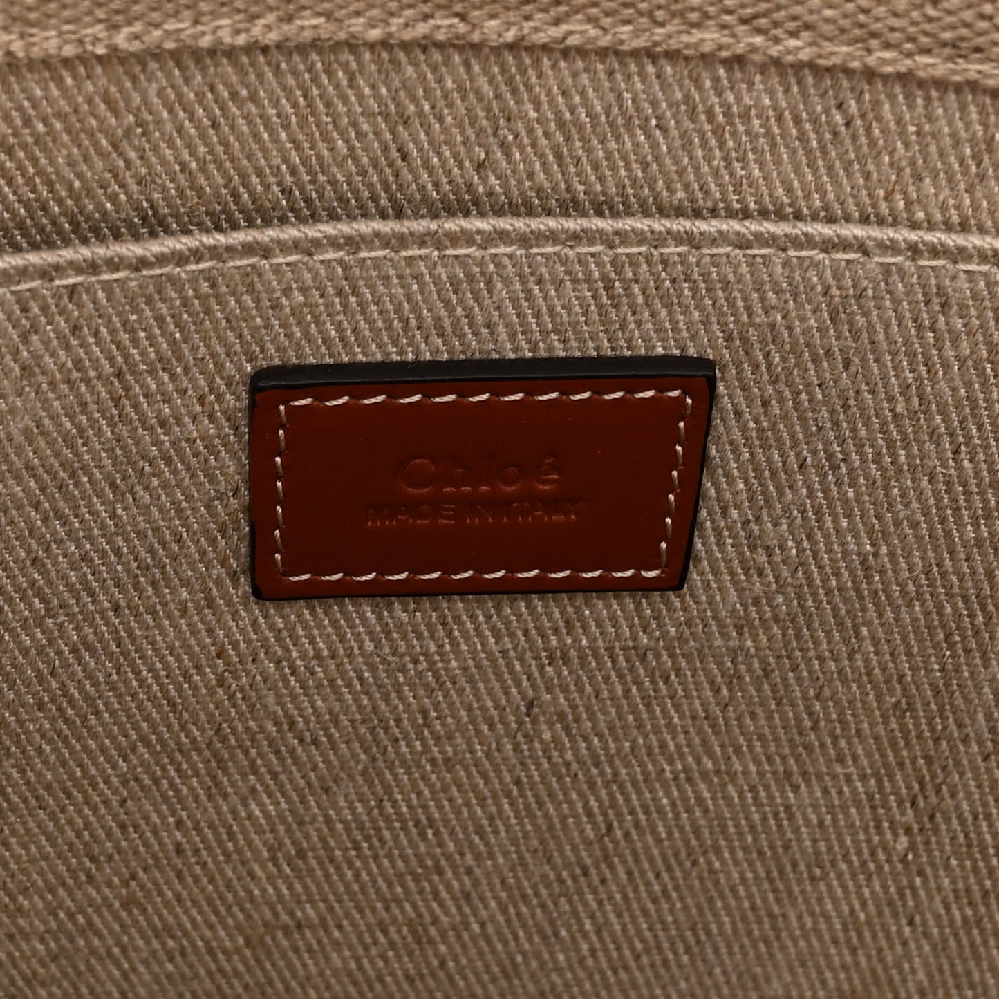 Linen Calfskin Large Woody Ribbon Tote White Brown